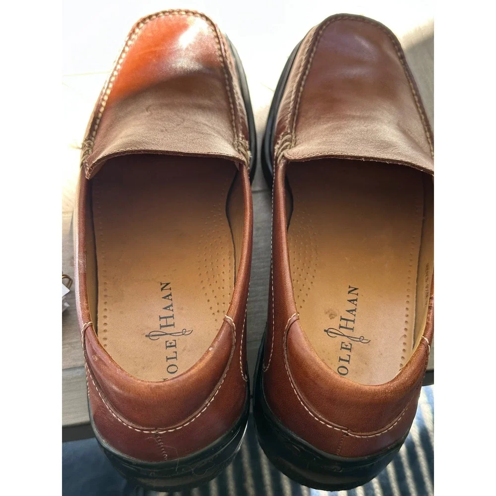 Cole Haan Loafers Mens 9.5M Brown Good Nike Air Leather Slip On‎ Moc Toe Shoes